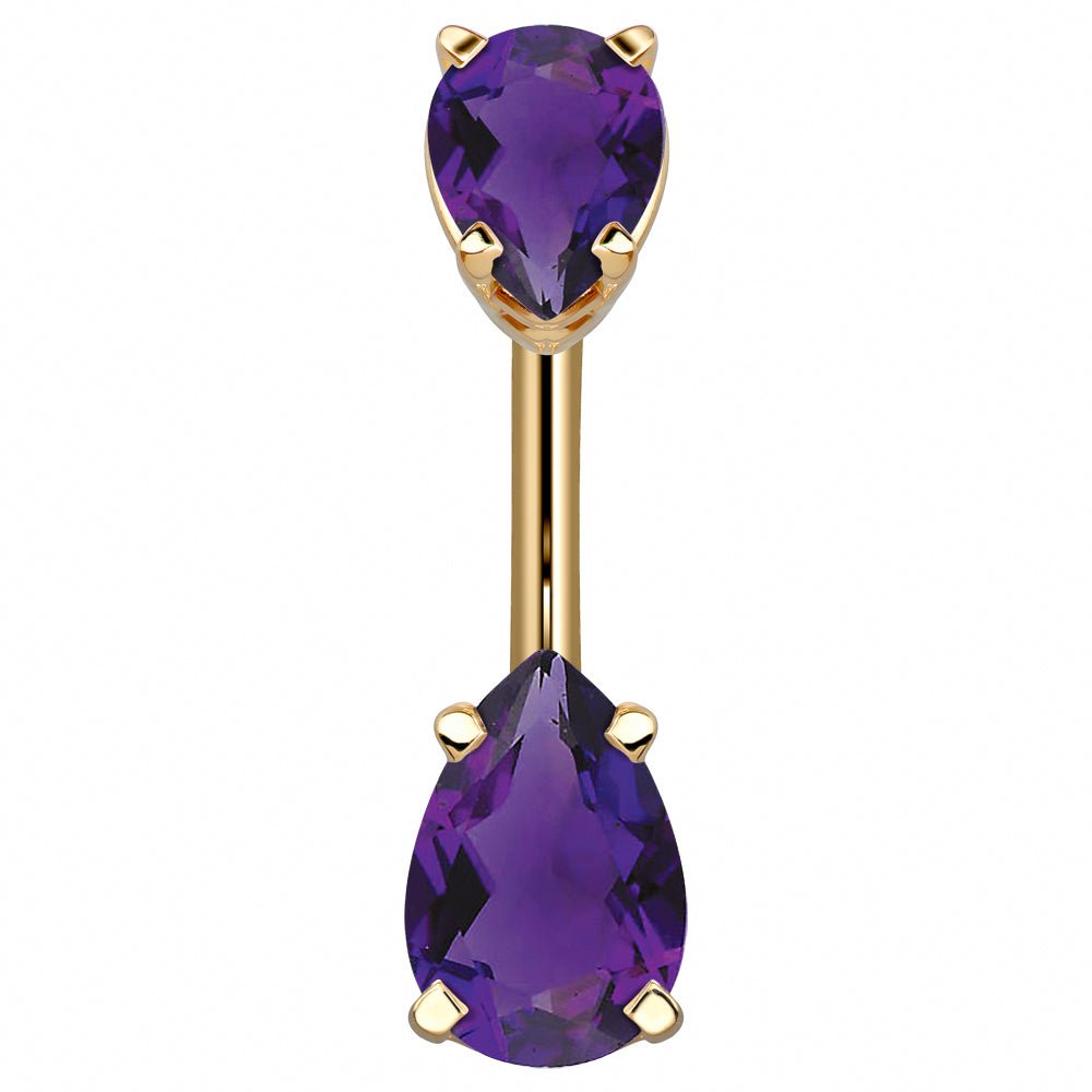 Double Pear Shape Cubic Zirconia 14k Gold Belly Ring-14k Yellow Gold   Purple