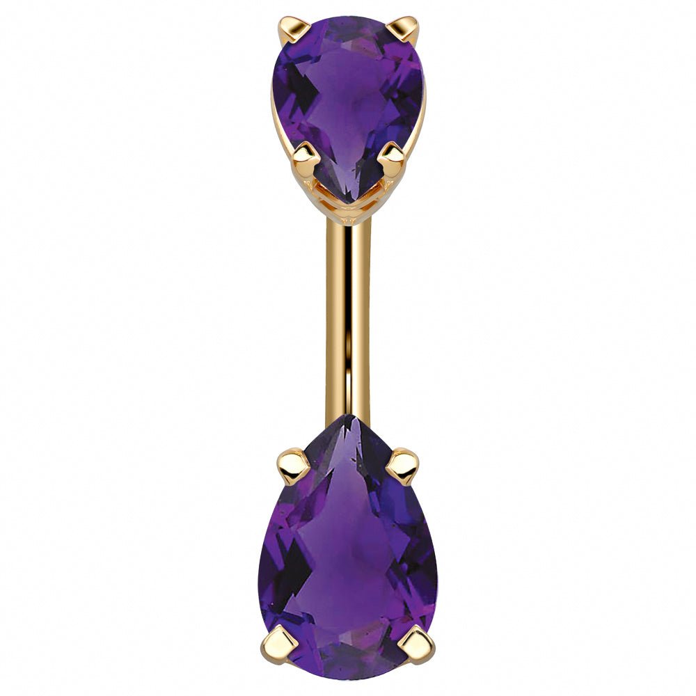 Double Pear Shape Cubic Zirconia 14k Gold Belly Ring-14k Yellow Gold   Purple