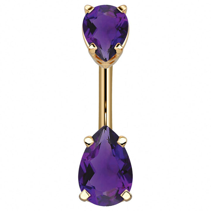 Double Pear Shape Cubic Zirconia 14k Gold Belly Ring-14k Yellow Gold   Purple