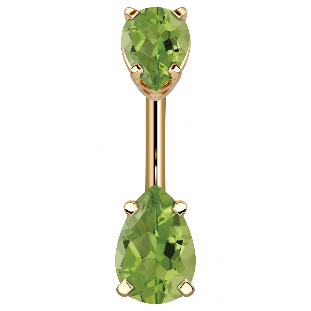 Double Pear Shape Cubic Zirconia 14k Gold Belly Ring-14k Yellow Gold   Light Green
