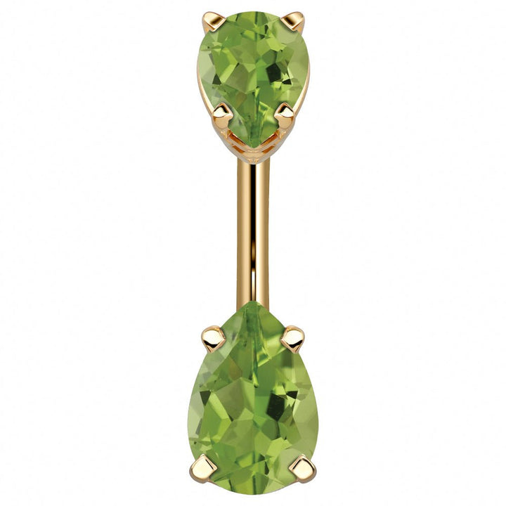 Double Pear Shape Cubic Zirconia 14k Gold Belly Ring-14k Yellow Gold   Light Green