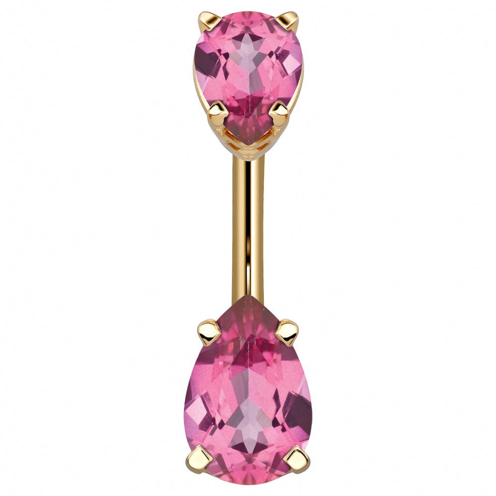 Double Pear Shape Cubic Zirconia 14k Gold Belly Ring-14k Yellow Gold   Pink