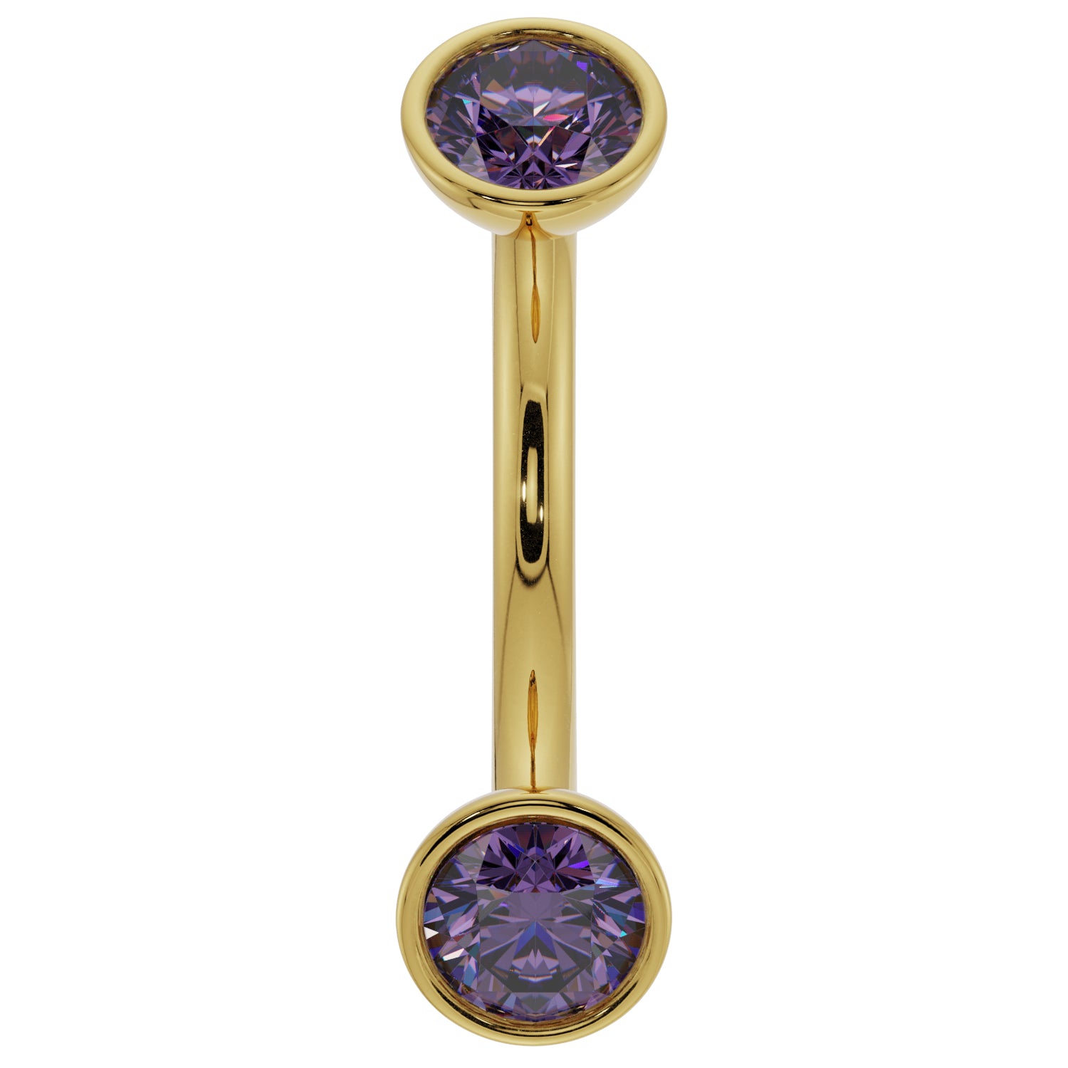 Amethyst Bezel-Set Eyebrow Rook Belly Curved Barbell-14K Yellow Gold   16G (1.2mm)   7 16