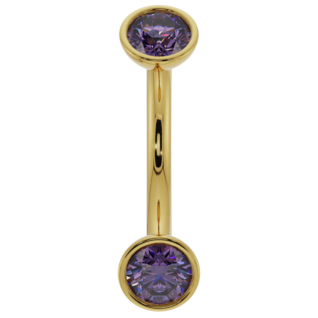 Amethyst Bezel-Set Eyebrow Rook Belly Curved Barbell-14K Yellow Gold   16G (1.2mm)   7 16" (11mm)