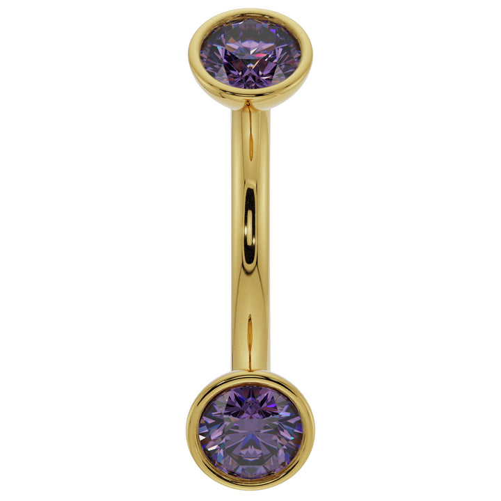 Amethyst Bezel-Set Eyebrow Rook Belly Curved Barbell-14K Yellow Gold   16G (1.2mm)   7 16" (11mm)