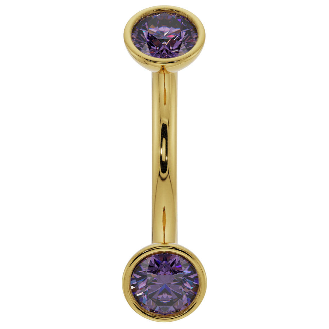 Dainty Amethyst Bezel-Set Curved Barbell for Eyebrow Rook Belly-14K Yellow Gold   14G (1.6mm)   7 16" (11mm)
