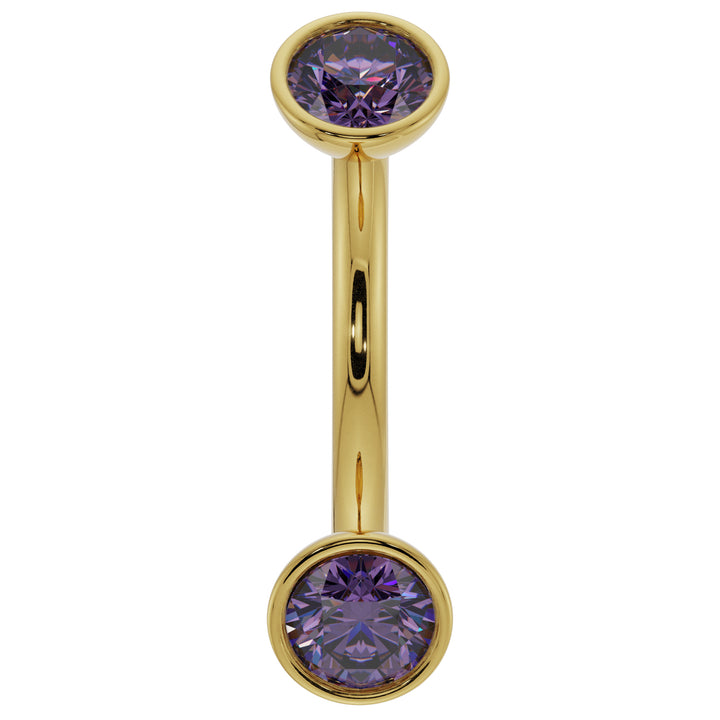 Dainty Amethyst Bezel-Set Curved Barbell for Eyebrow Rook Belly-14K Yellow Gold   14G (1.6mm)   7 16" (11mm)