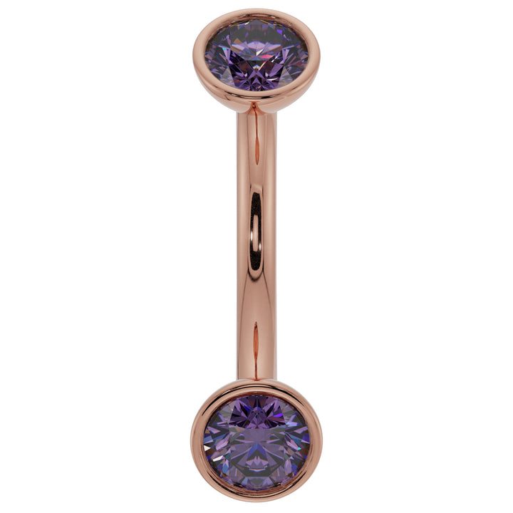 Dainty Amethyst Bezel-Set Curved Barbell for Eyebrow Rook Belly-14K Rose Gold   14G (1.6mm)   7 16" (11mm)