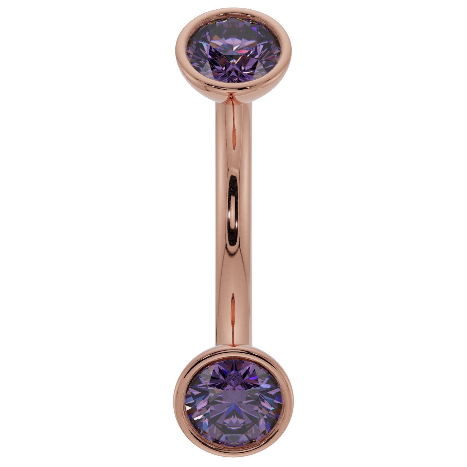 Amethyst Bezel-Set Eyebrow Rook Belly Curved Barbell-14K Rose Gold   14G (1.6mm) (Belly Ring)   7 16