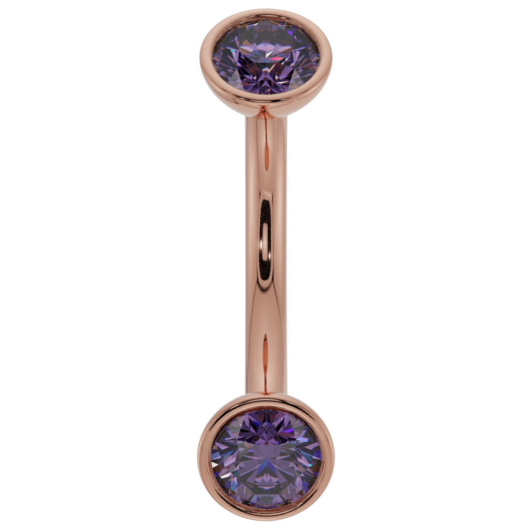 Amethyst Bezel-Set Eyebrow Rook Belly Curved Barbell-14K Rose Gold   14G (1.6mm) (Belly Ring)   7 16" (11mm)