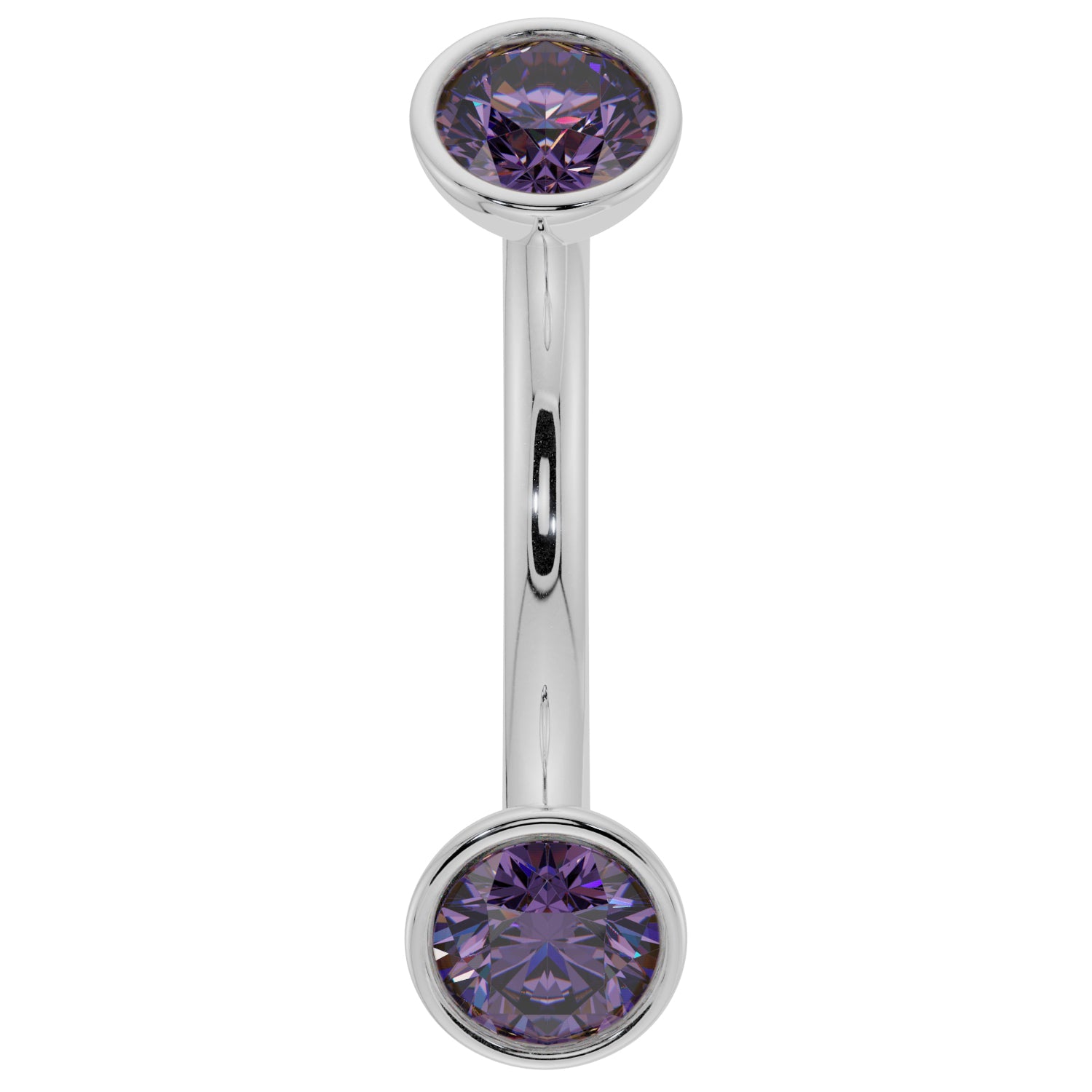 Dainty Amethyst Bezel-Set Curved Barbell for Eyebrow Rook Belly-14K White Gold   14G (1.6mm)   7 16