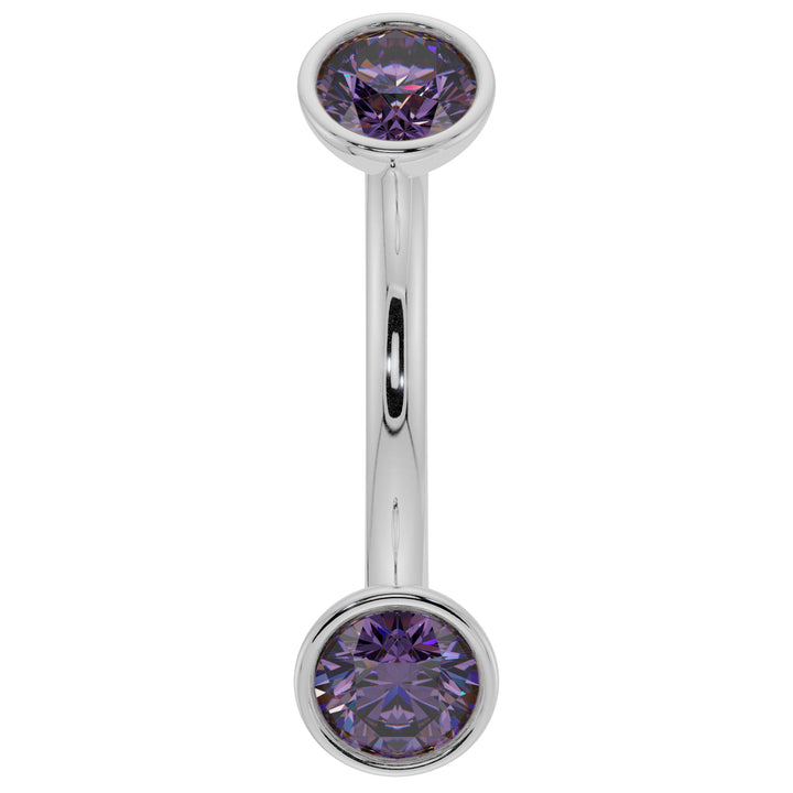Dainty Amethyst Bezel-Set Curved Barbell for Eyebrow Rook Belly-14K White Gold   14G (1.6mm)   7 16" (11mm)