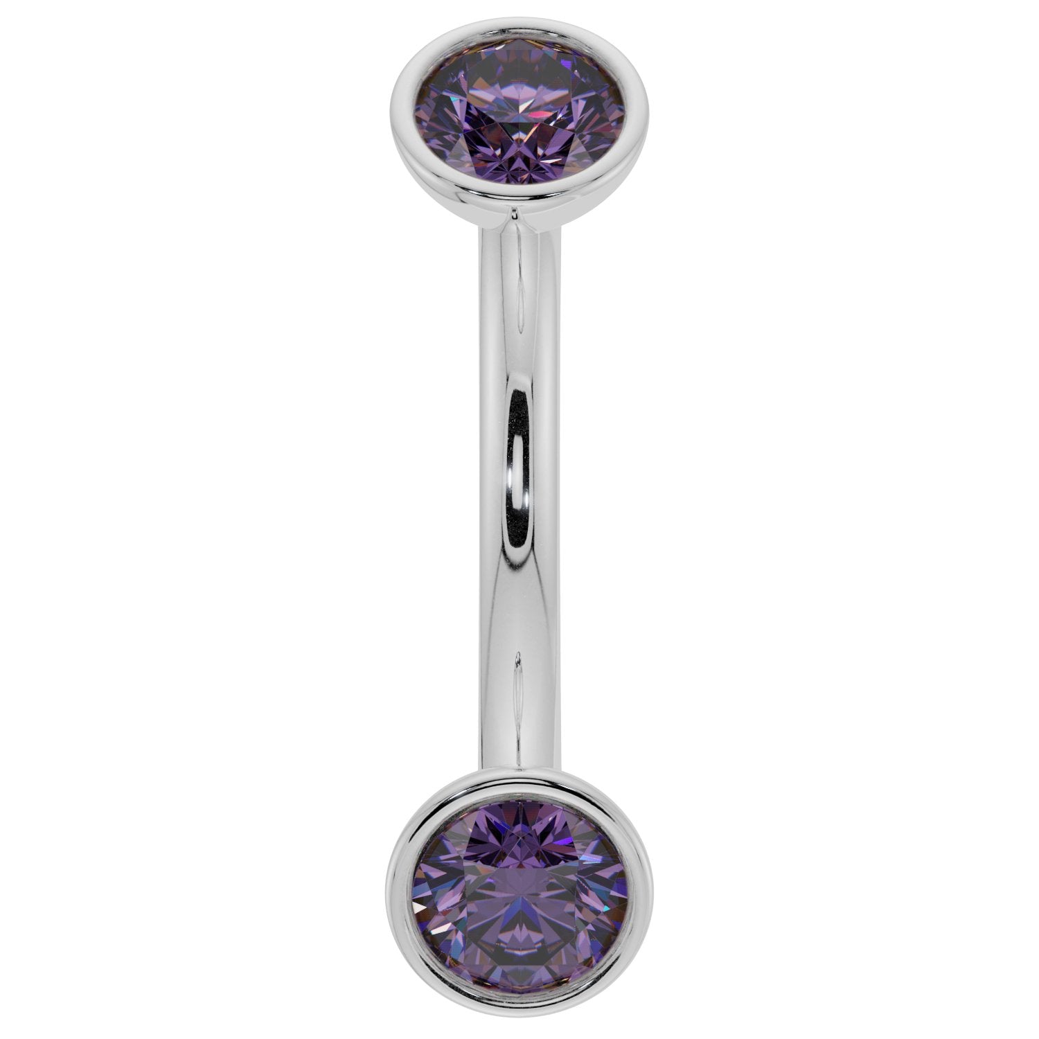 Amethyst Bezel-Set Eyebrow Rook Belly Curved Barbell-14K White Gold   16G (1.2mm)   7 16