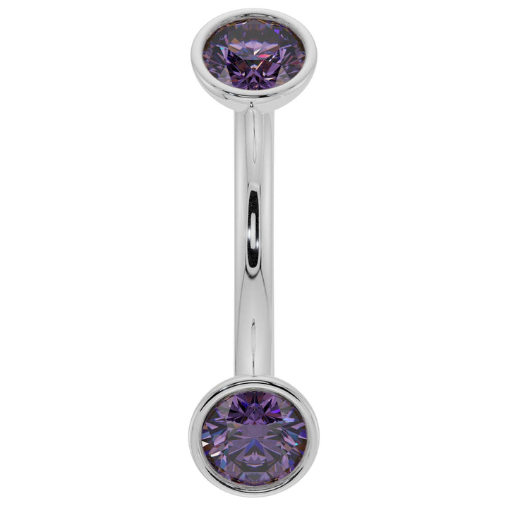 Amethyst Bezel-Set Eyebrow Rook Belly Curved Barbell-14K White Gold   16G (1.2mm)   7 16" (11mm)