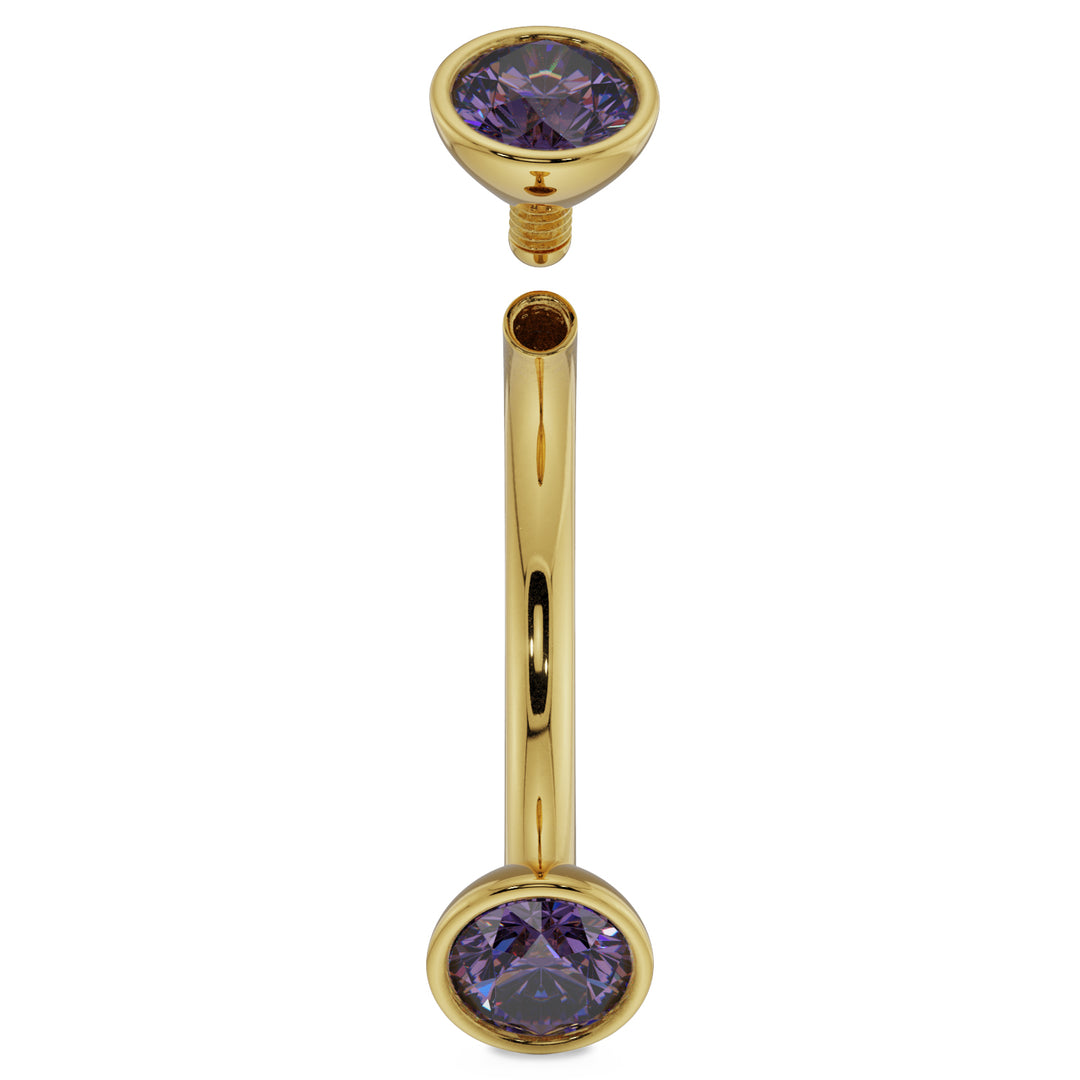 Internally Threaded Gold - 3mm Amethyst Bezel-Set Eyebrow Rook Belly Curved Barbell