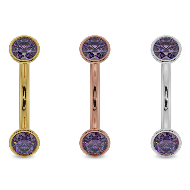 color option Gold - 3mm Amethyst Bezel-Set Eyebrow Rook Belly Curved Barbell