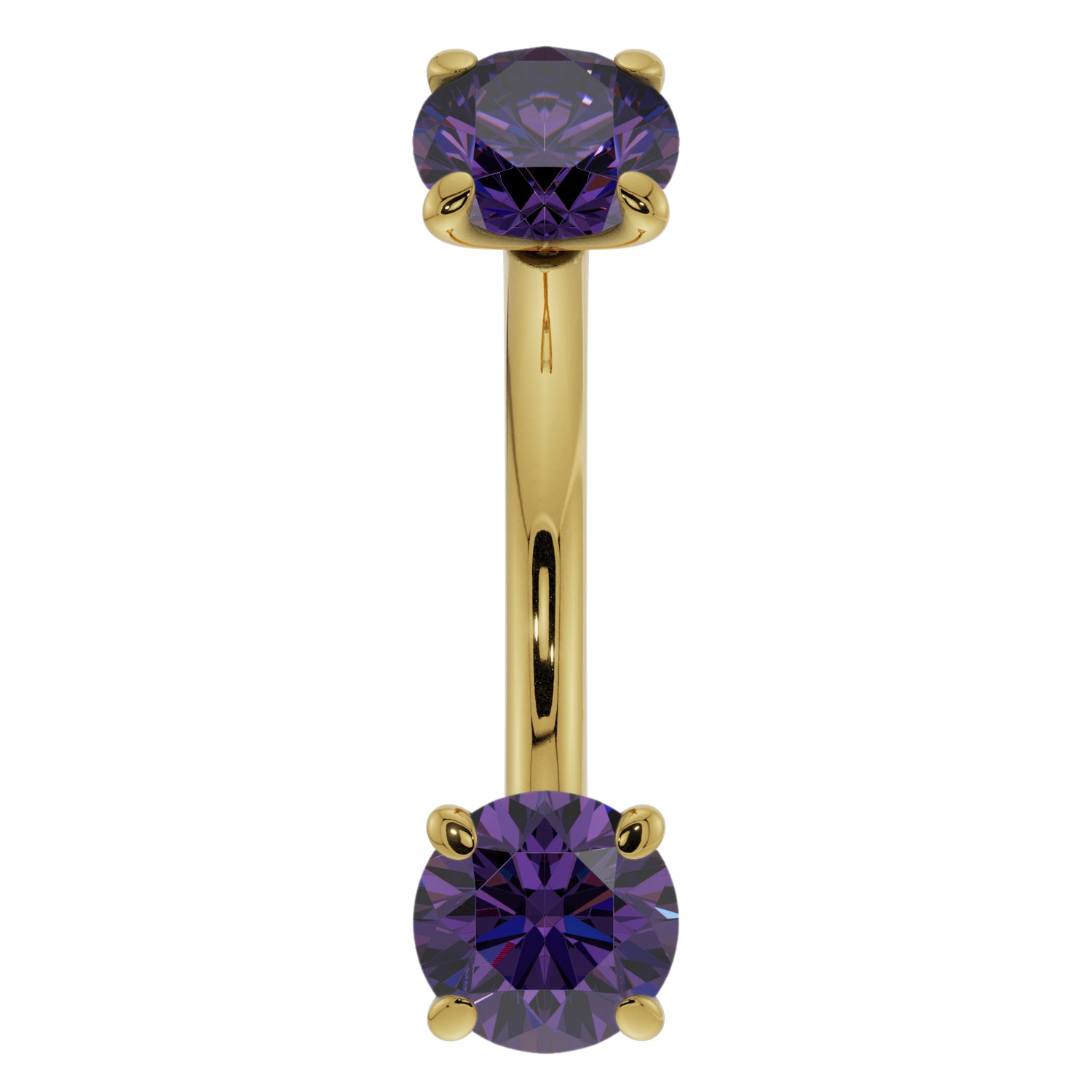 Dainty Amethyst Prong-Set Curved Barbell for Eyebrow Rook Belly-14K Yellow Gold   14G (1.6mm)   7 16