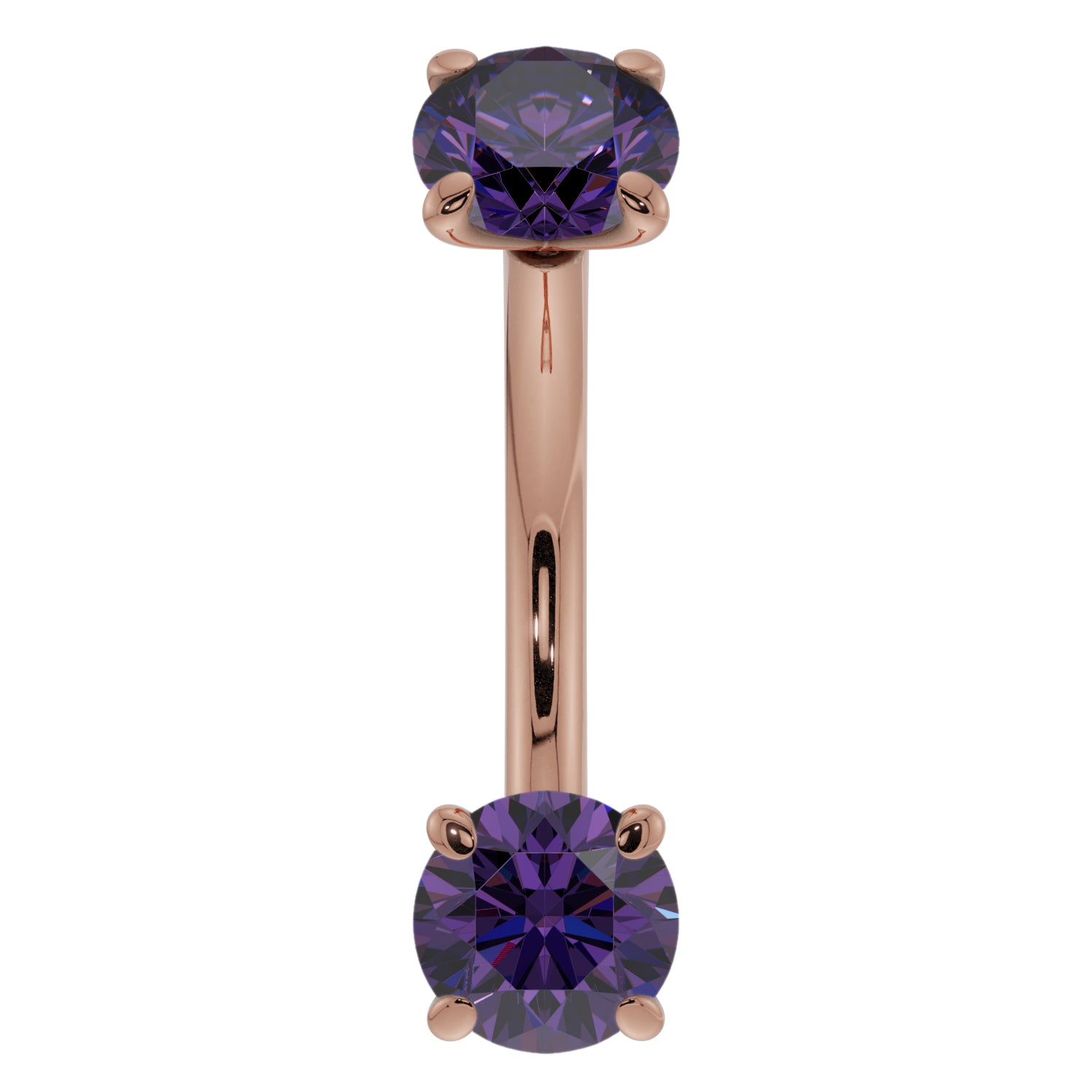 Dainty Amethyst Prong-Set Curved Barbell for Eyebrow Rook Belly-14K Rose Gold   14G (1.6mm)   7 16