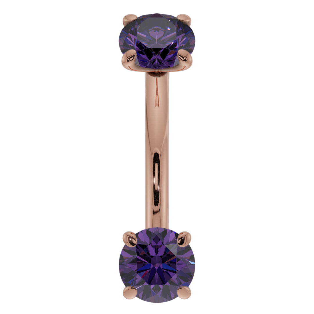 Dainty Amethyst Prong-Set Curved Barbell for Eyebrow Rook Belly-14K Rose Gold   14G (1.6mm)   7 16" (11mm)