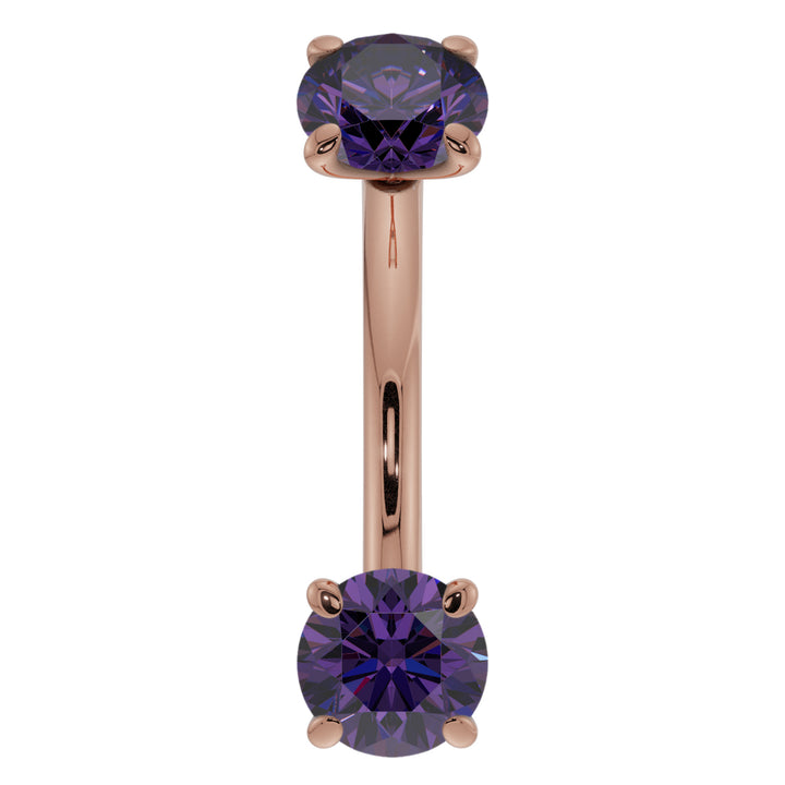 Amethyst Prong-Set Eyebrow Rook Belly Curved Barbell-14K Rose Gold   16G (1.2mm)   7 16" (11mm)