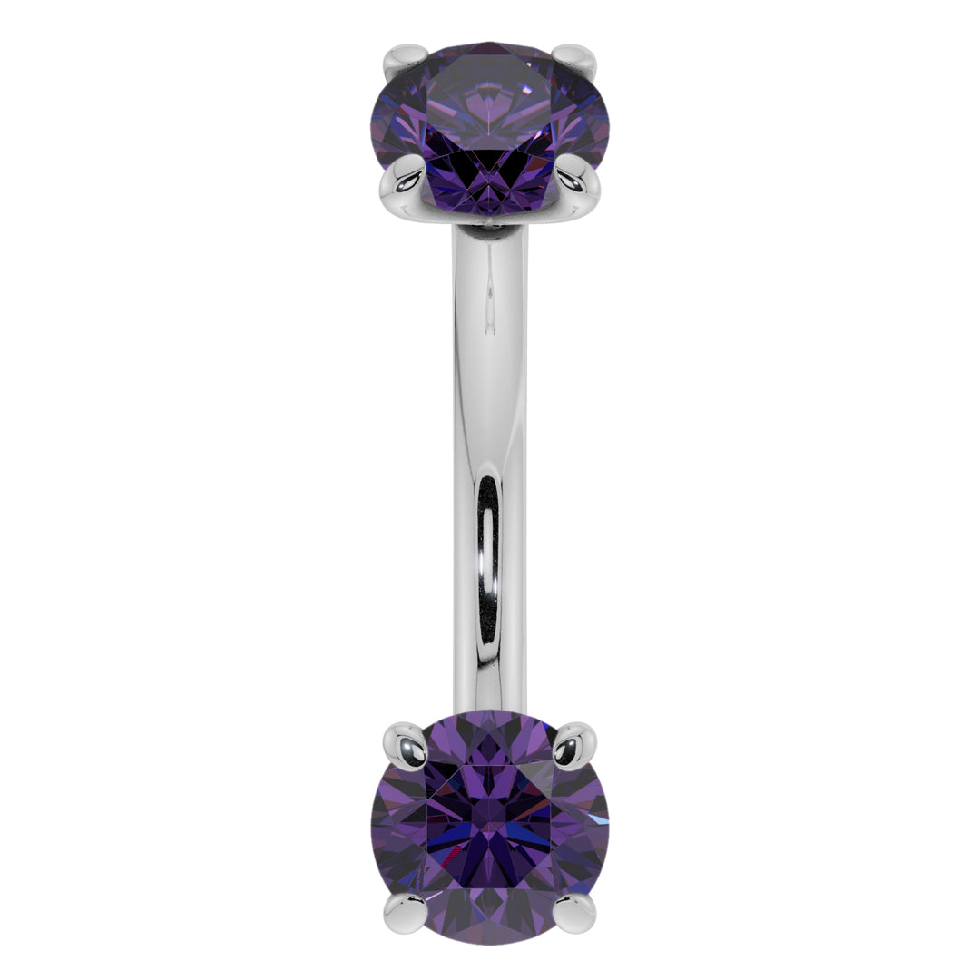 Dainty Amethyst Prong-Set Curved Barbell for Eyebrow Rook Belly-14K White Gold   14G (1.6mm)   7 16" (11mm)