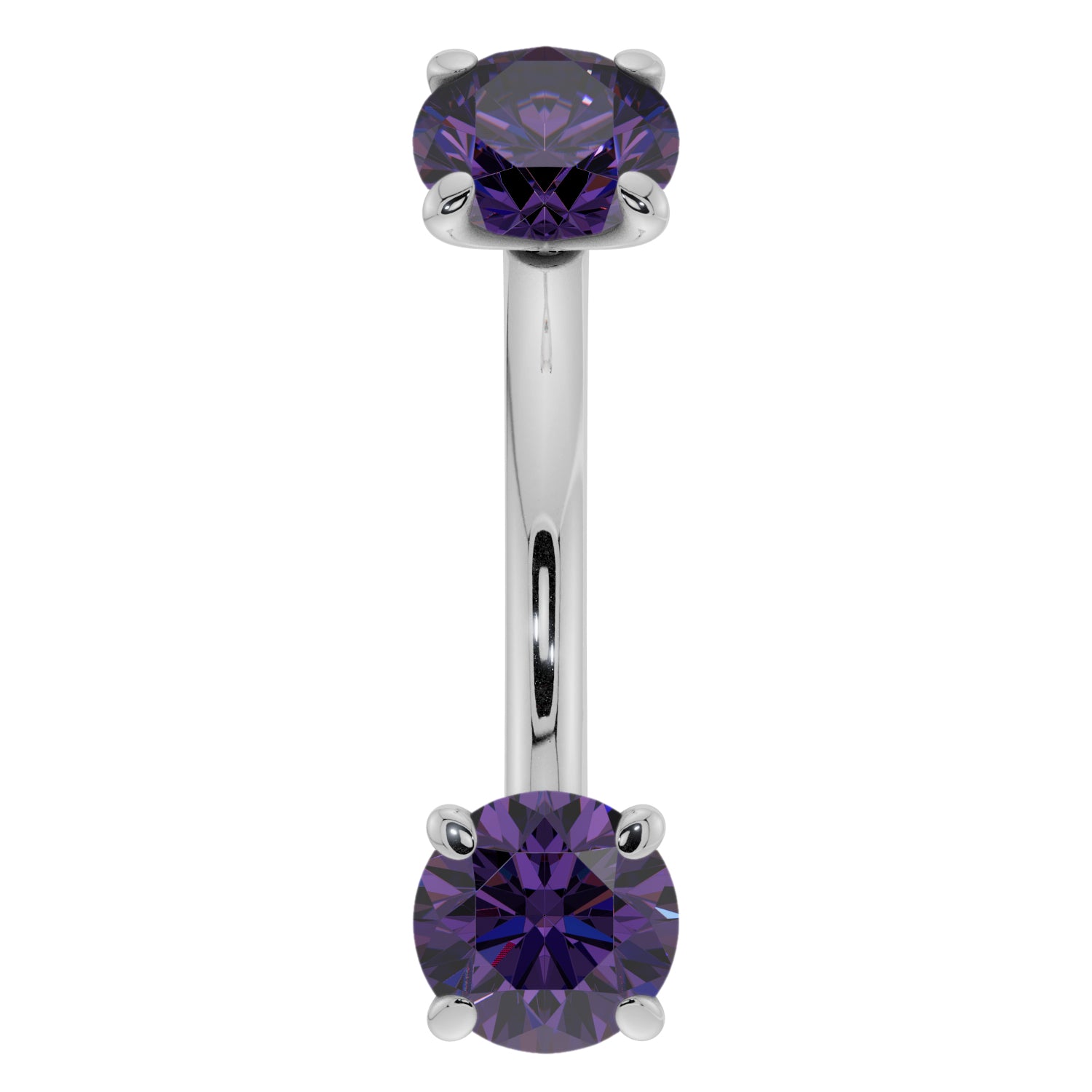 Amethyst Prong-Set Eyebrow Rook Belly Curved Barbell-14K White Gold   16G (1.2mm)   7 16