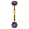 14K yellow gold 14G amethyst curved barbell with top gem detached, showing threaded post detail