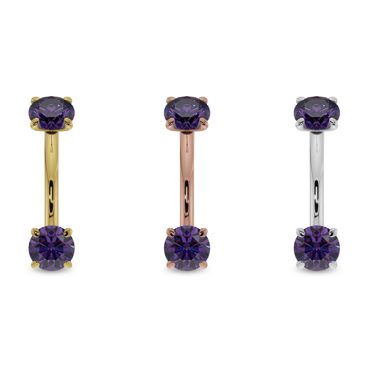 Gold Color Options Gold Amethyst Prong-Set Eyebrow Rook Belly Curved Barbell