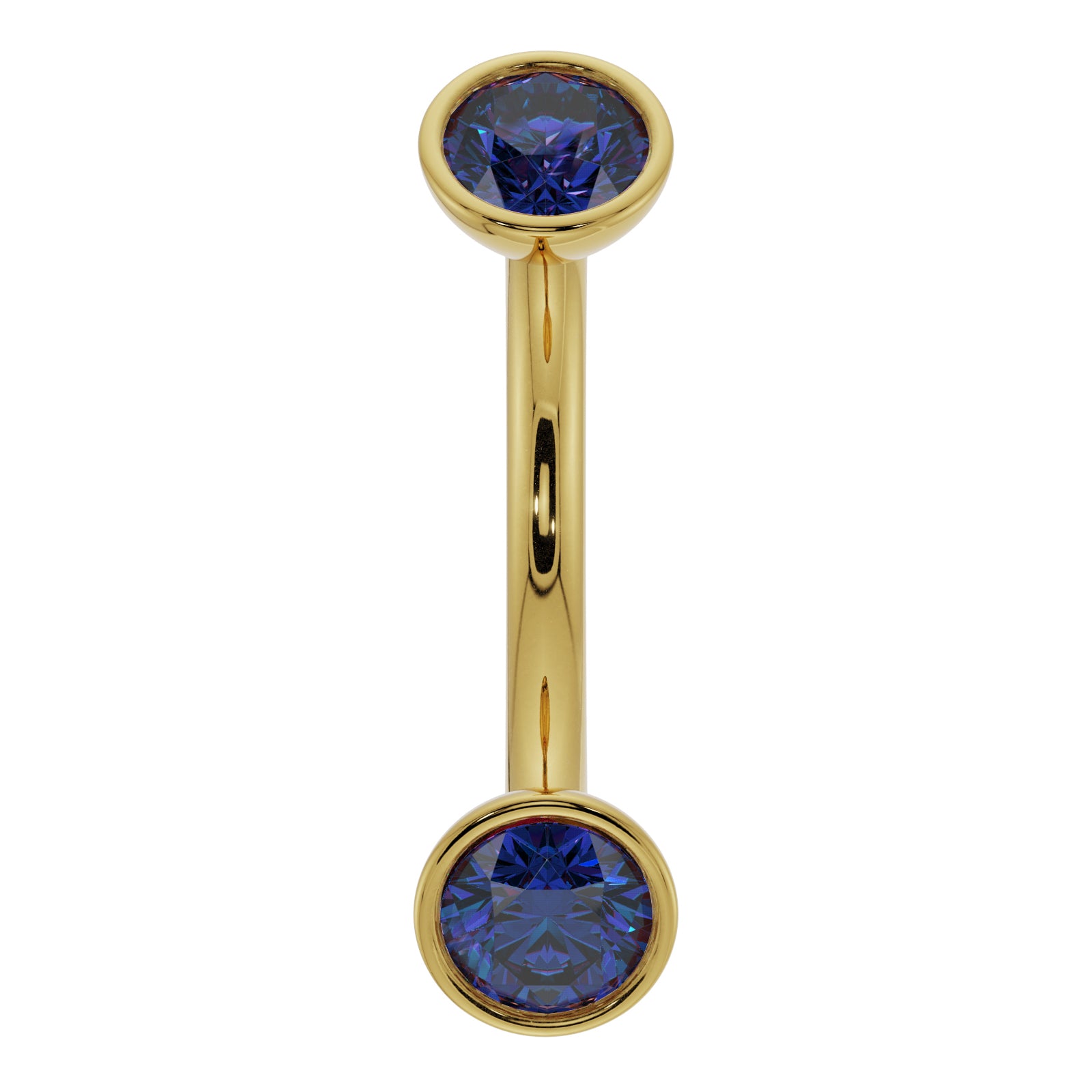 Blue Sapphire Bezel-Set Eyebrow Rook Belly Curved Barbell-14K Yellow Gold   16G (1.2mm)   7 16