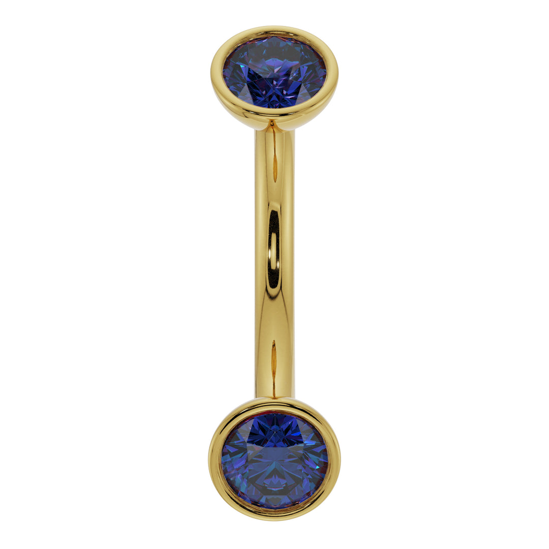 Blue Sapphire Bezel-Set Eyebrow Rook Belly Curved Barbell-14K Yellow Gold   16G (1.2mm)   7 16" (11mm)