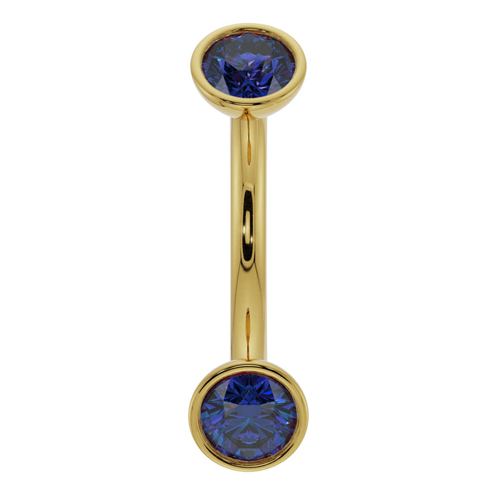 Blue Sapphire Bezel-Set Eyebrow Rook Belly Curved Barbell-14K Yellow Gold   16G (1.2mm)   7 16" (11mm)