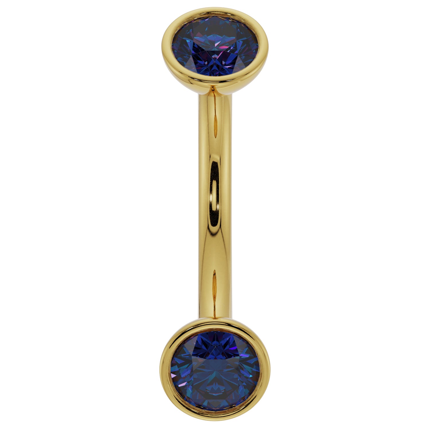 Dainty Blue Sapphire Bezel-Set Curved Barbell for Eyebrow Rook Belly-14K Yellow Gold   14G (1.6mm)   7 16