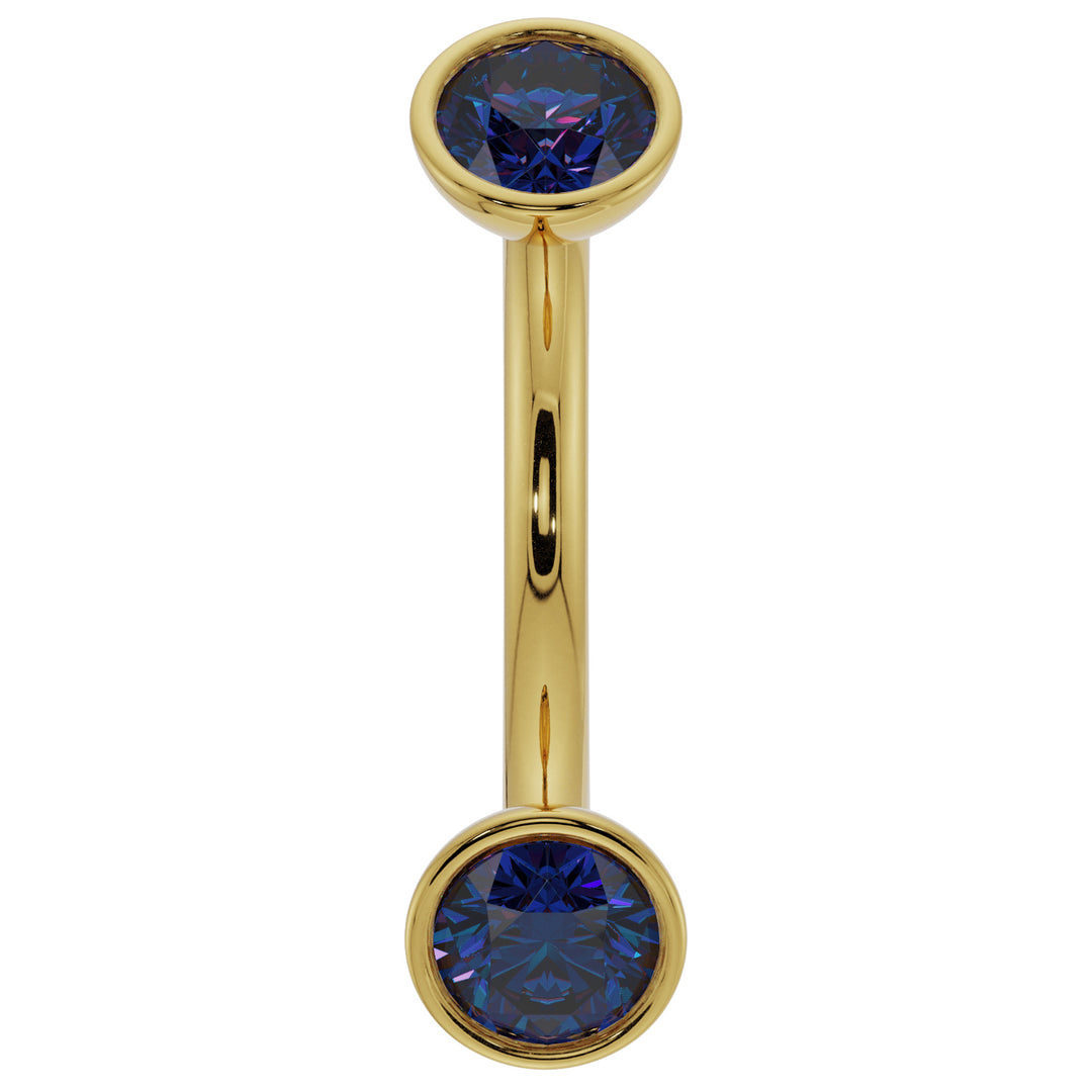Dainty Blue Sapphire Bezel-Set Curved Barbell for Eyebrow Rook Belly-14K Yellow Gold   14G (1.6mm)   7 16" (11mm)