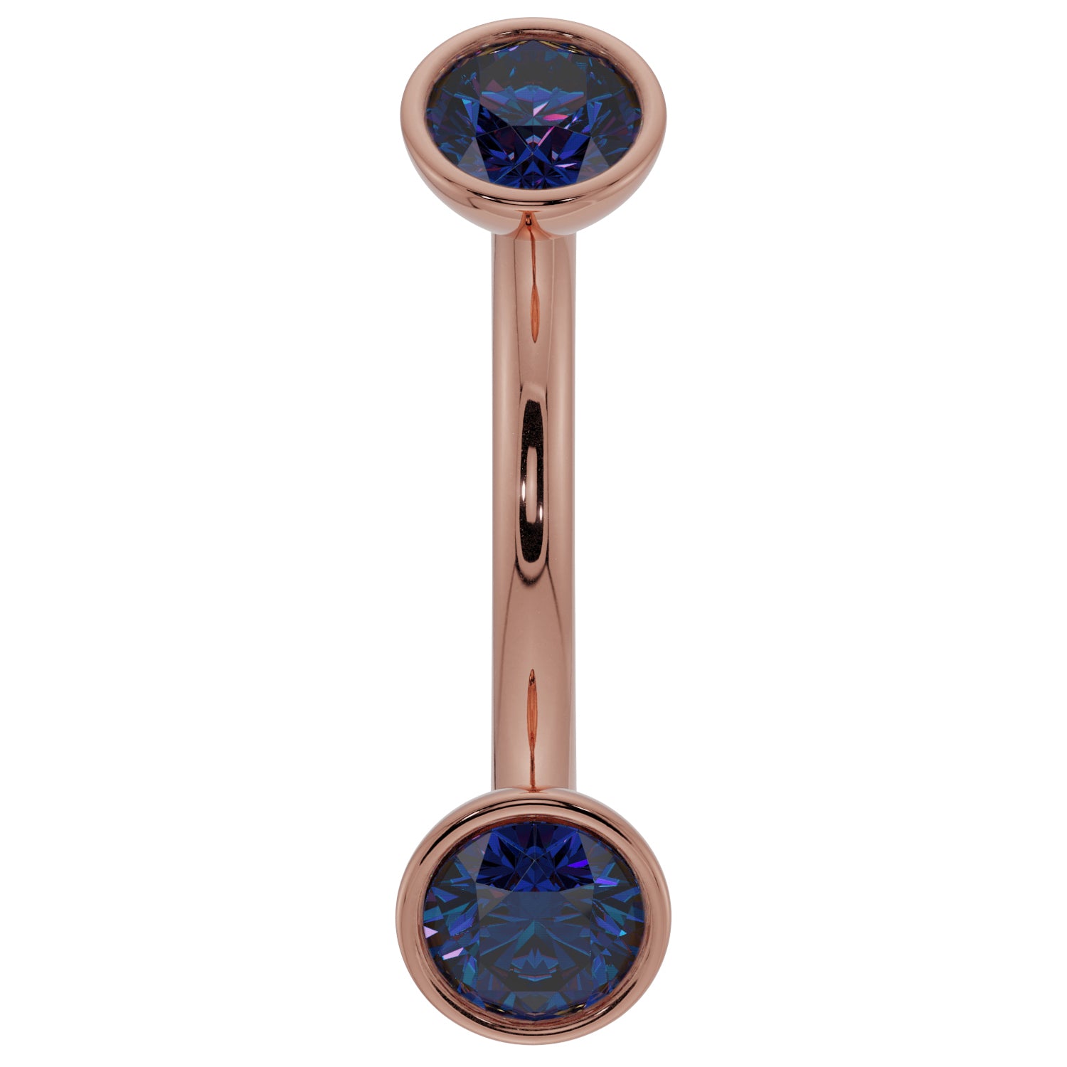 Dainty Blue Sapphire Bezel-Set Curved Barbell for Eyebrow Rook Belly-14K Rose Gold   14G (1.6mm)   7 16