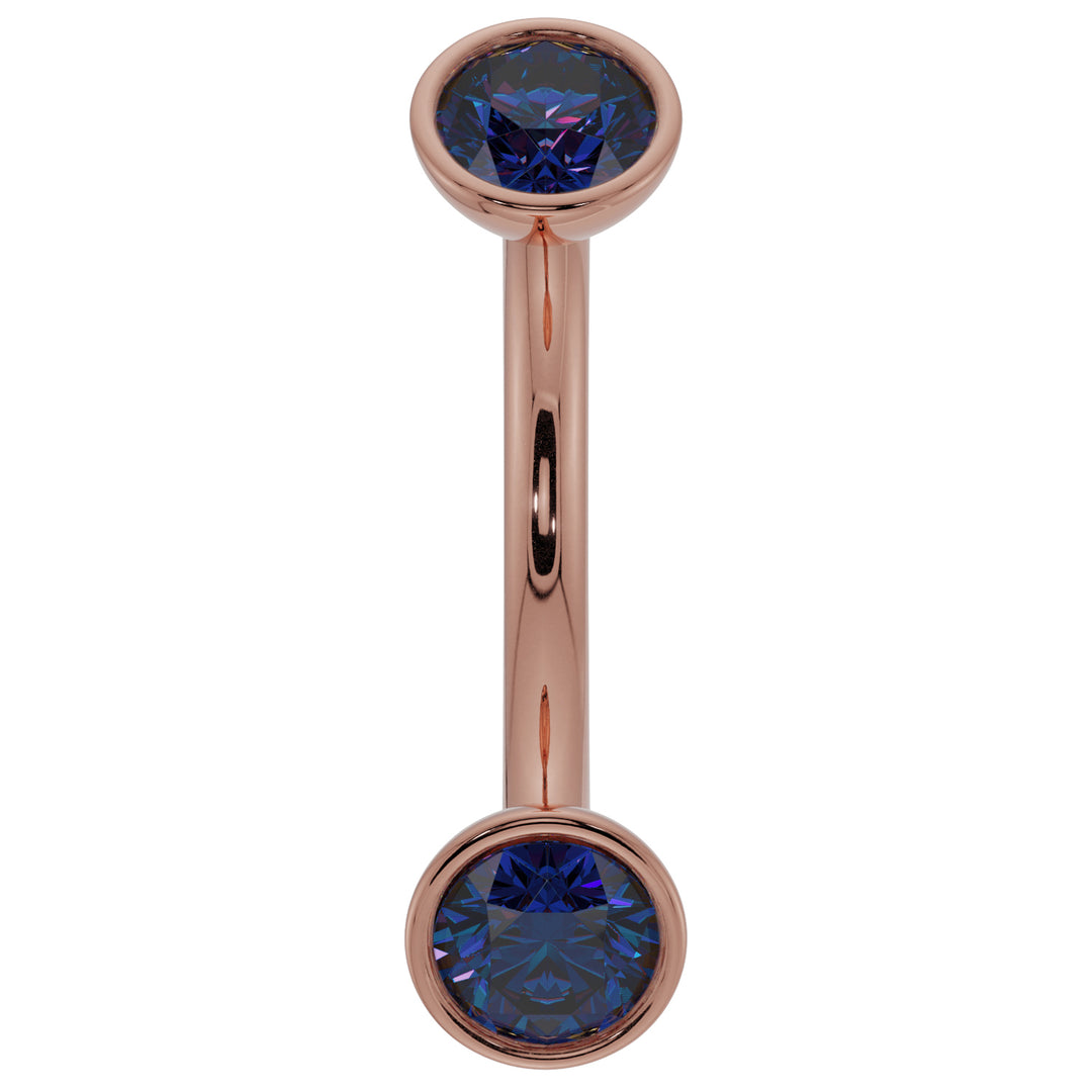 Dainty Blue Sapphire Bezel-Set Curved Barbell for Eyebrow Rook Belly-14K Rose Gold   14G (1.6mm)   7 16" (11mm)