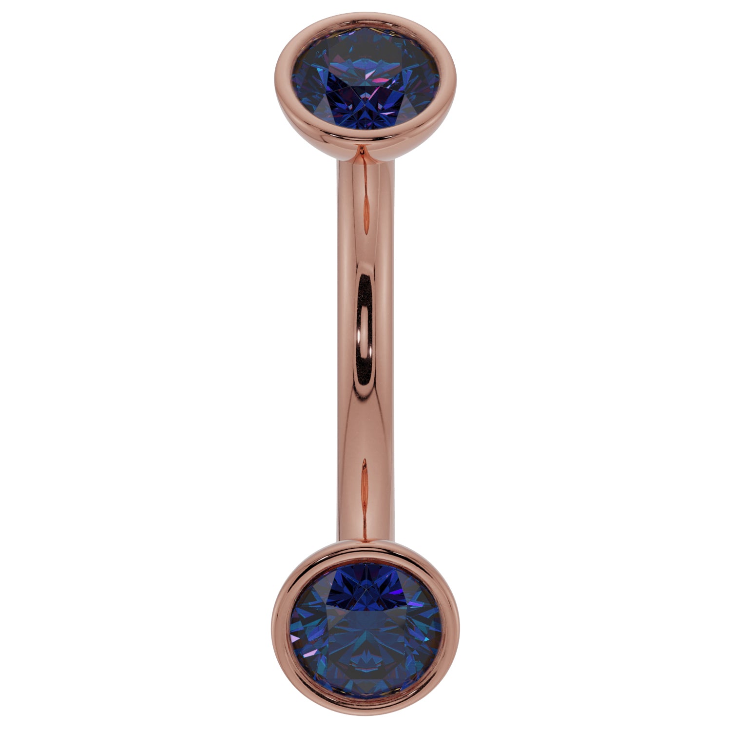 Blue Sapphire Bezel-Set Eyebrow Rook Belly Curved Barbell-14K Rose Gold   16G (1.2mm)   7 16