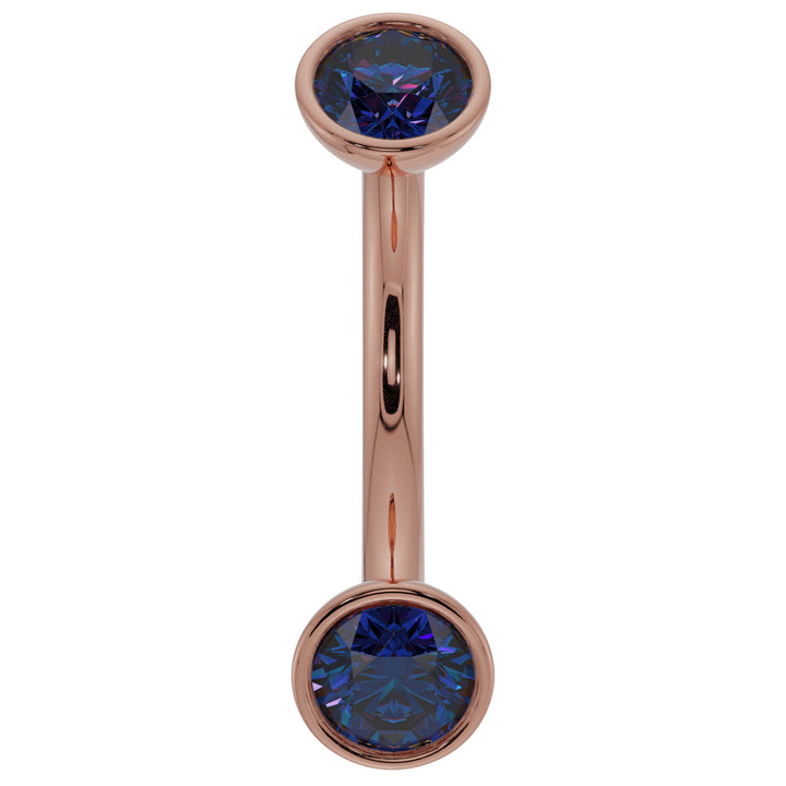 Blue Sapphire Bezel-Set Eyebrow Rook Belly Curved Barbell-14K Rose Gold   16G (1.2mm)   7 16" (11mm)