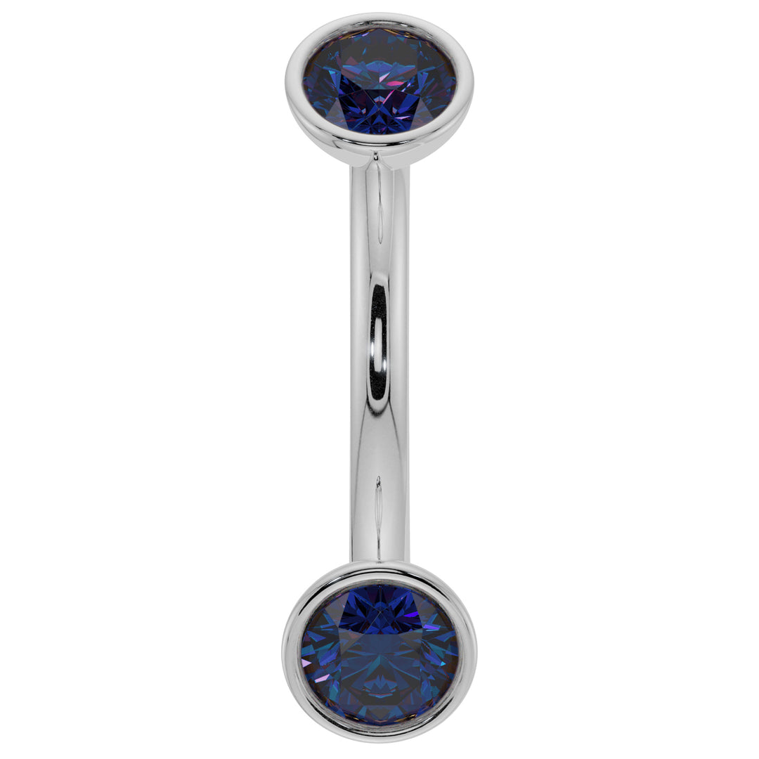 Dainty Blue Sapphire Bezel-Set Curved Barbell for Eyebrow Rook Belly-14K White Gold   14G (1.6mm)   7 16" (11mm)
