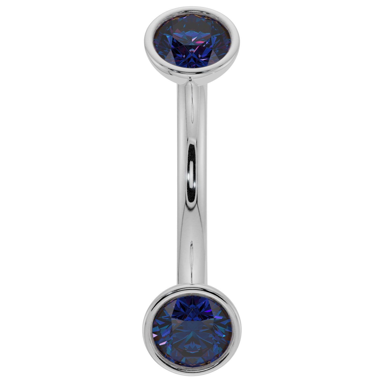 Blue Sapphire Bezel-Set Eyebrow Rook Belly Curved Barbell-14K White Gold   16G (1.2mm)   7 16