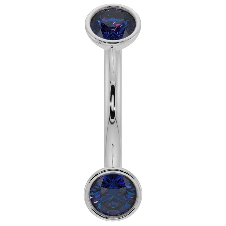 Blue Sapphire Bezel-Set Eyebrow Rook Belly Curved Barbell-14K White Gold   16G (1.2mm)   7 16" (11mm)