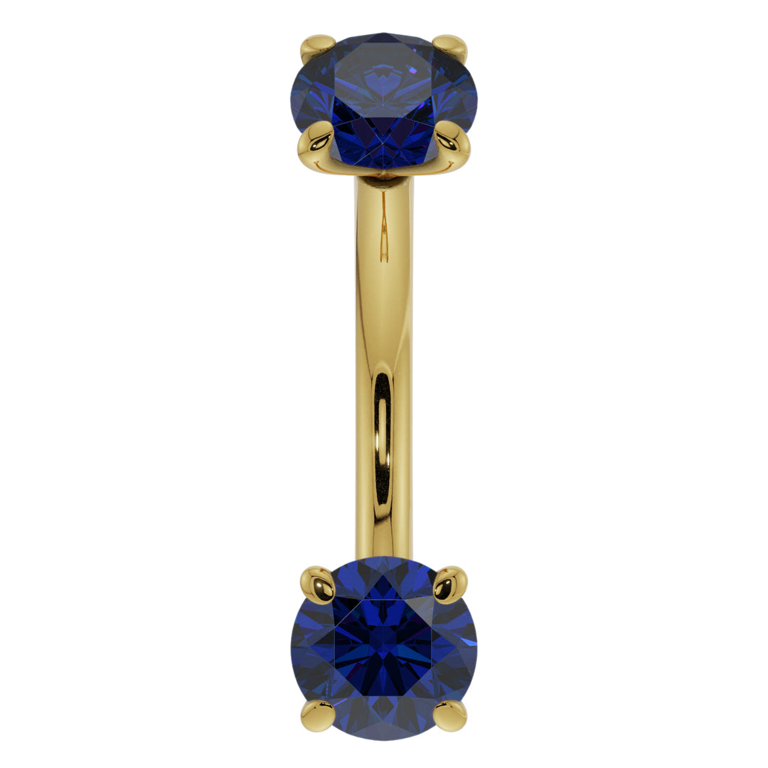 Blue Sapphire Prong-Set Eyebrow Rook Belly Curved Barbell-14K Yellow Gold   16G (1.2mm)   7 16" (11mm)