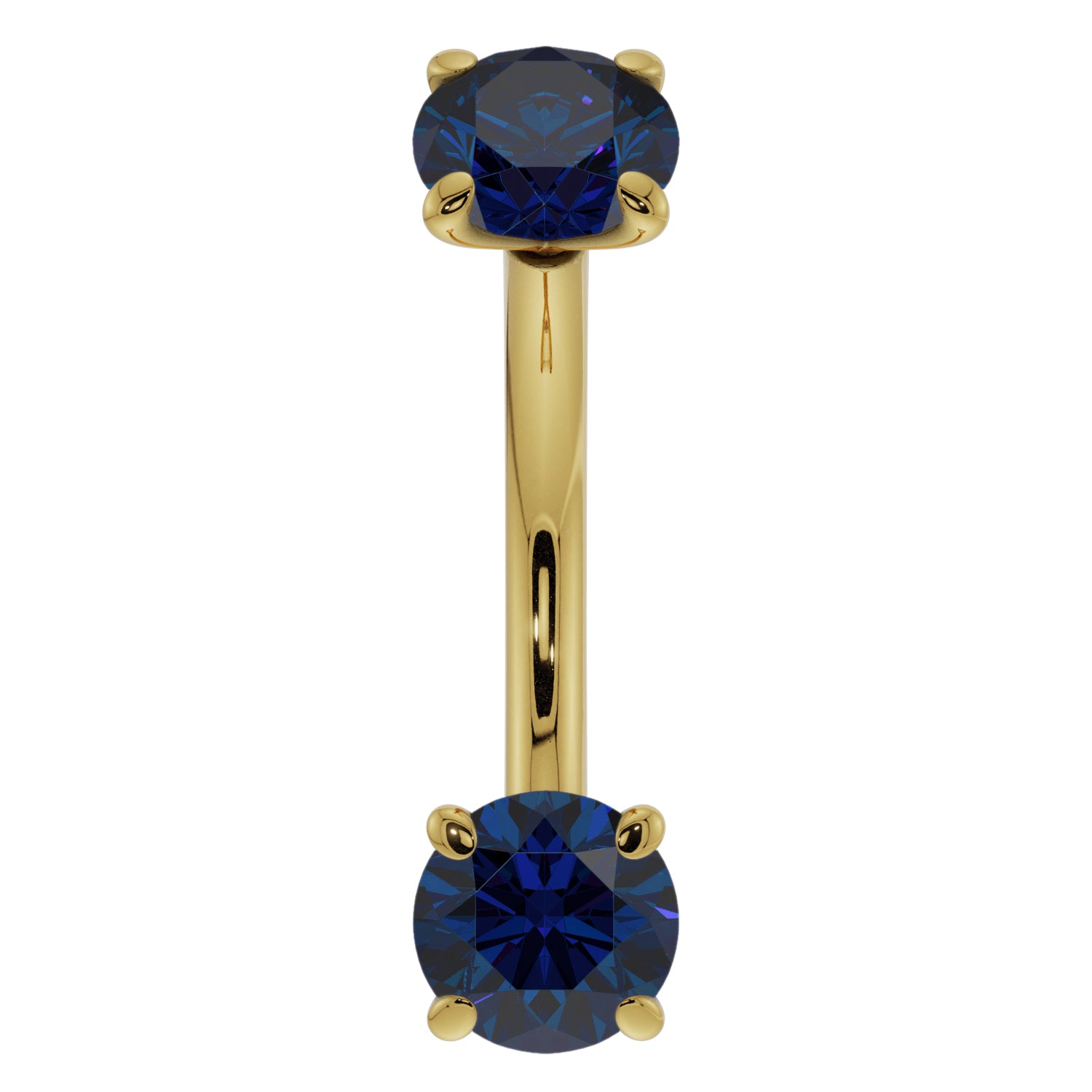 Dainty Blue Sapphire Prong-Set Curved Barbell for Eyebrow Rook Belly-14K Yellow Gold   14G (1.6mm)   7 16
