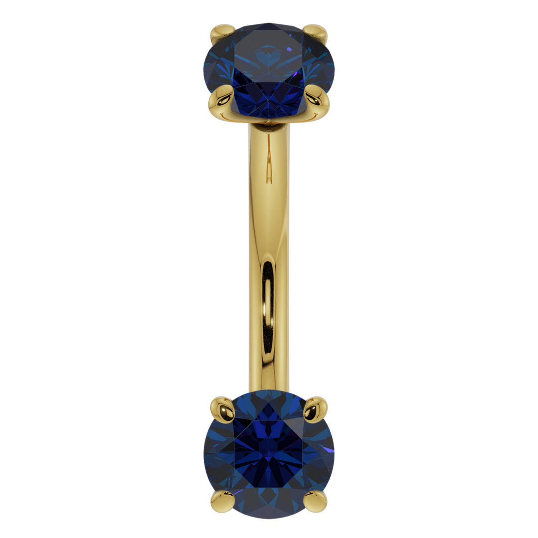 Dainty Blue Sapphire Prong-Set Curved Barbell for Eyebrow Rook Belly-14K Yellow Gold   14G (1.6mm)   7 16" (11mm)