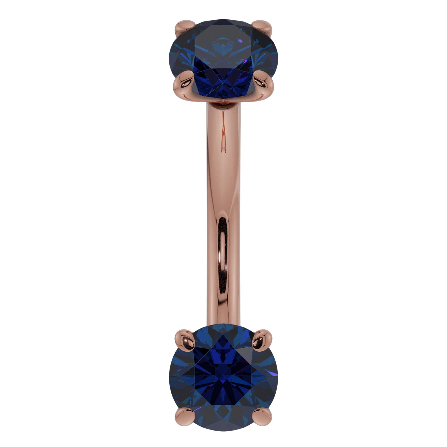 Dainty Blue Sapphire Prong-Set Curved Barbell for Eyebrow Rook Belly-14K Rose Gold   14G (1.6mm)   7 16