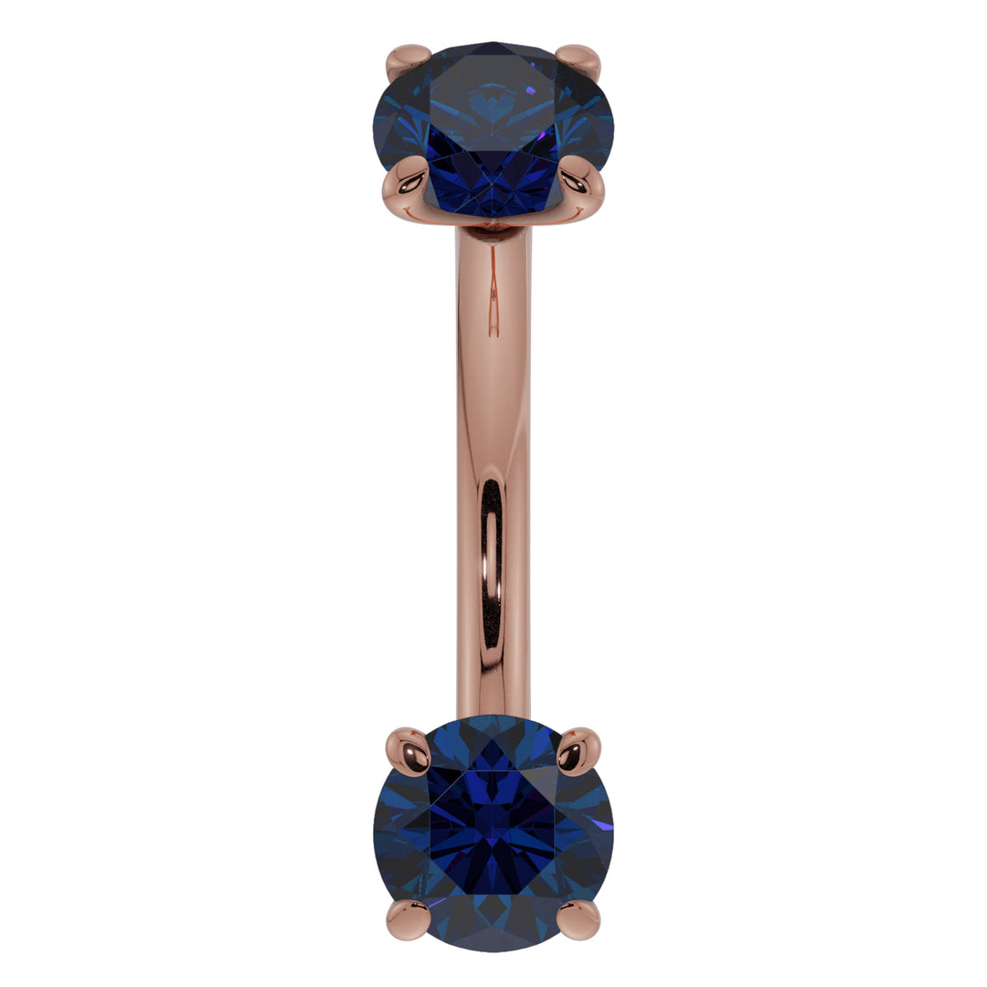 Dainty Blue Sapphire Prong-Set Curved Barbell for Eyebrow Rook Belly-14K Rose Gold   14G (1.6mm)   7 16" (11mm)