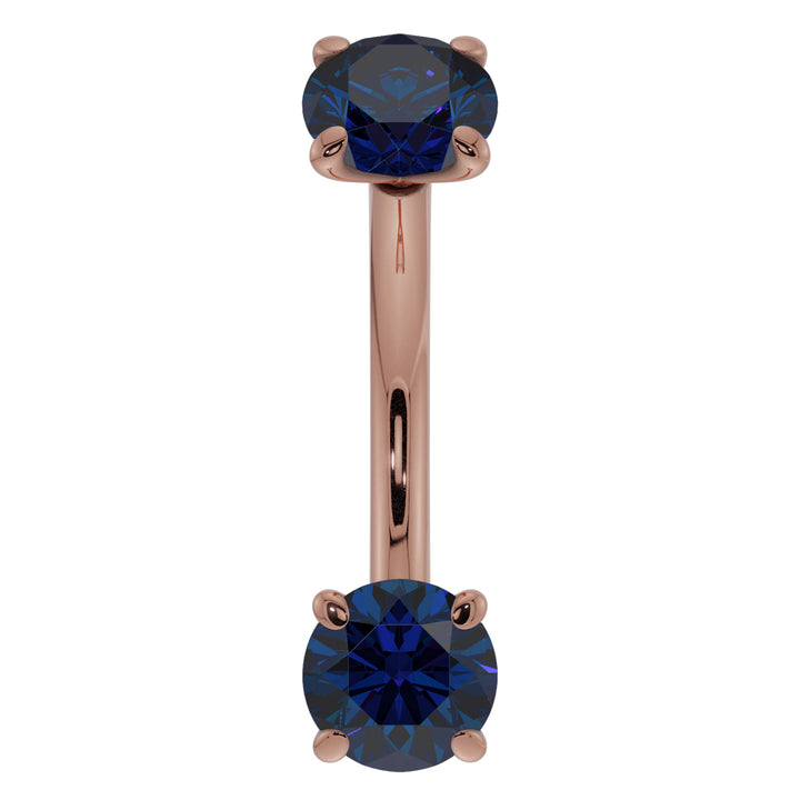 Blue Sapphire Prong-Set Eyebrow Rook Belly Curved Barbell-14K Rose Gold   16G (1.2mm)   7 16" (11mm)