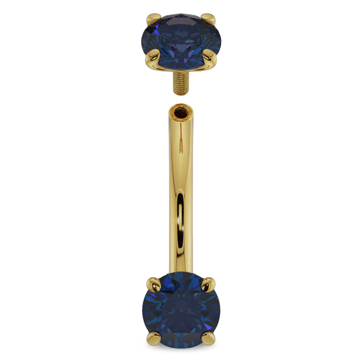 14G (1.6mm) 14K Yellow  Gold dainty blue sapphire prong 14k gold curved barbell