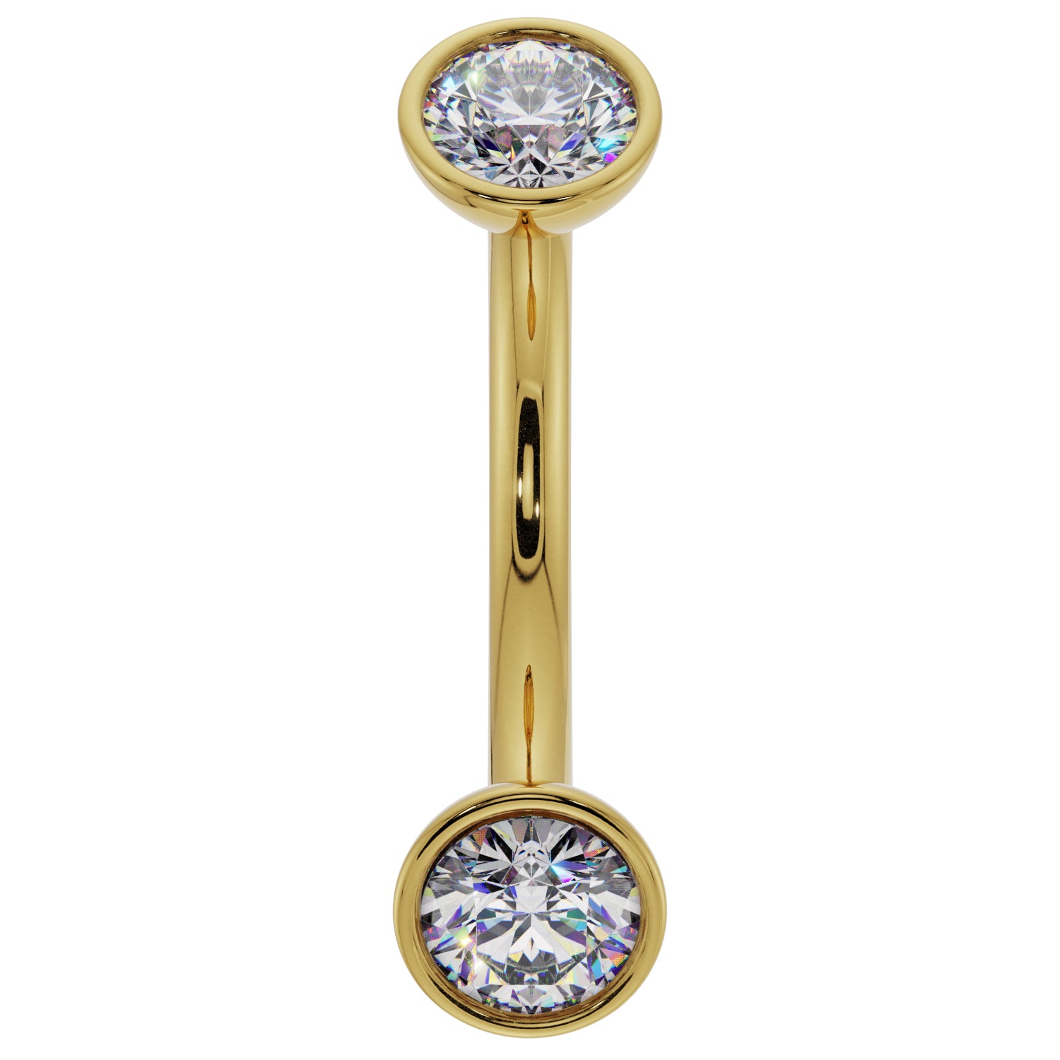 Cubic Zirconia Bezel-Set Eyebrow Rook Belly Curved Barbell-14K Yellow Gold   16G (1.2mm)   7 16