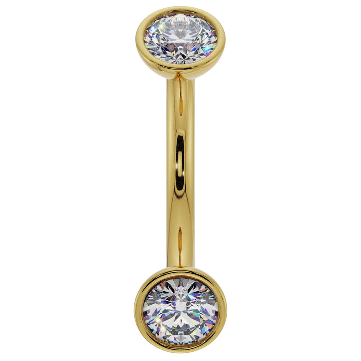 Dainty Cubic Zirconia Bezel-Set Curved Barbell for Eyebrow Rook Belly-14K Yellow Gold   14G (1.6mm)   7 16" (11mm)