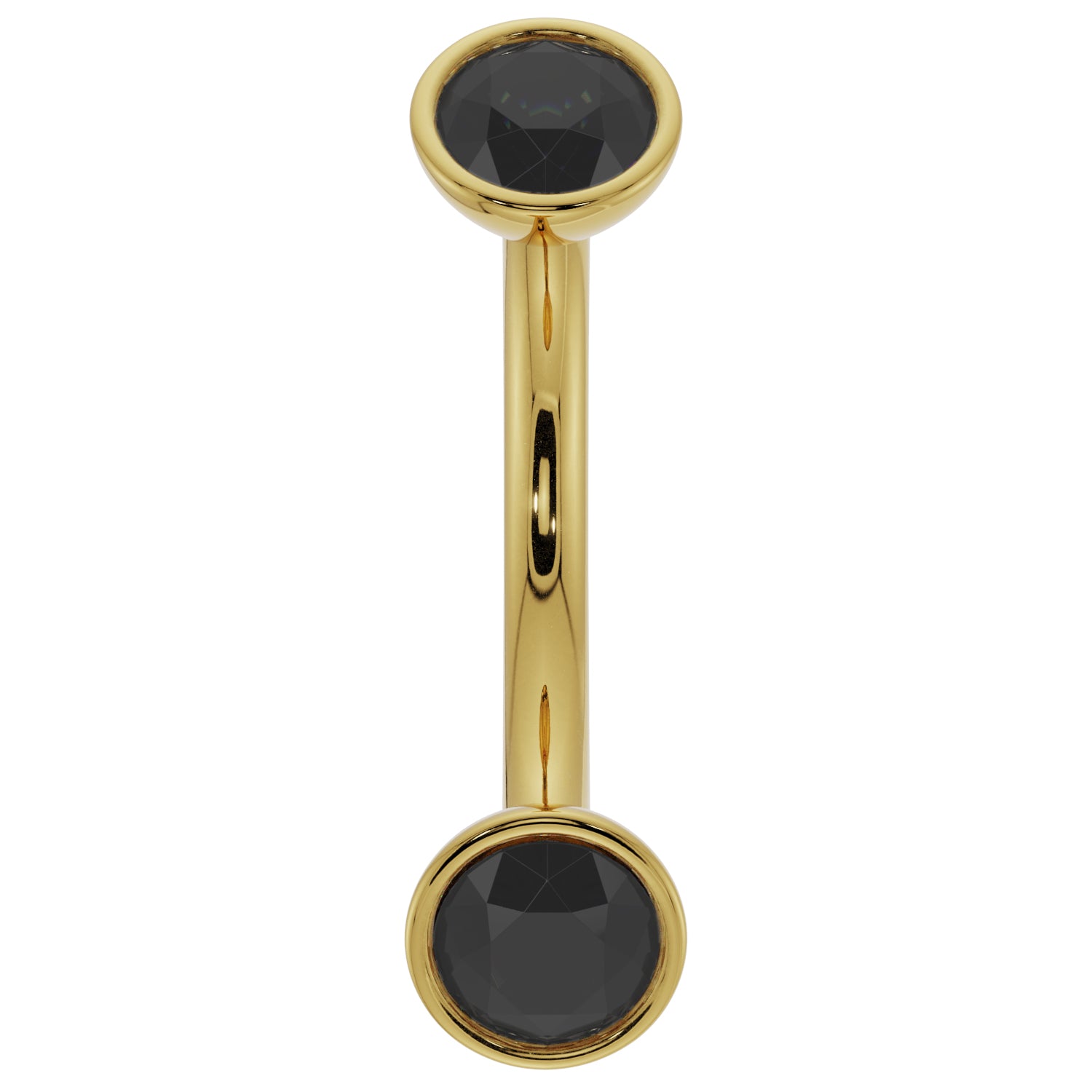 Dainty Black Diamond Bezel-Set Curved Barbell for Eyebrow Rook Belly-14K Yellow Gold   14G (1.6mm)   7 16